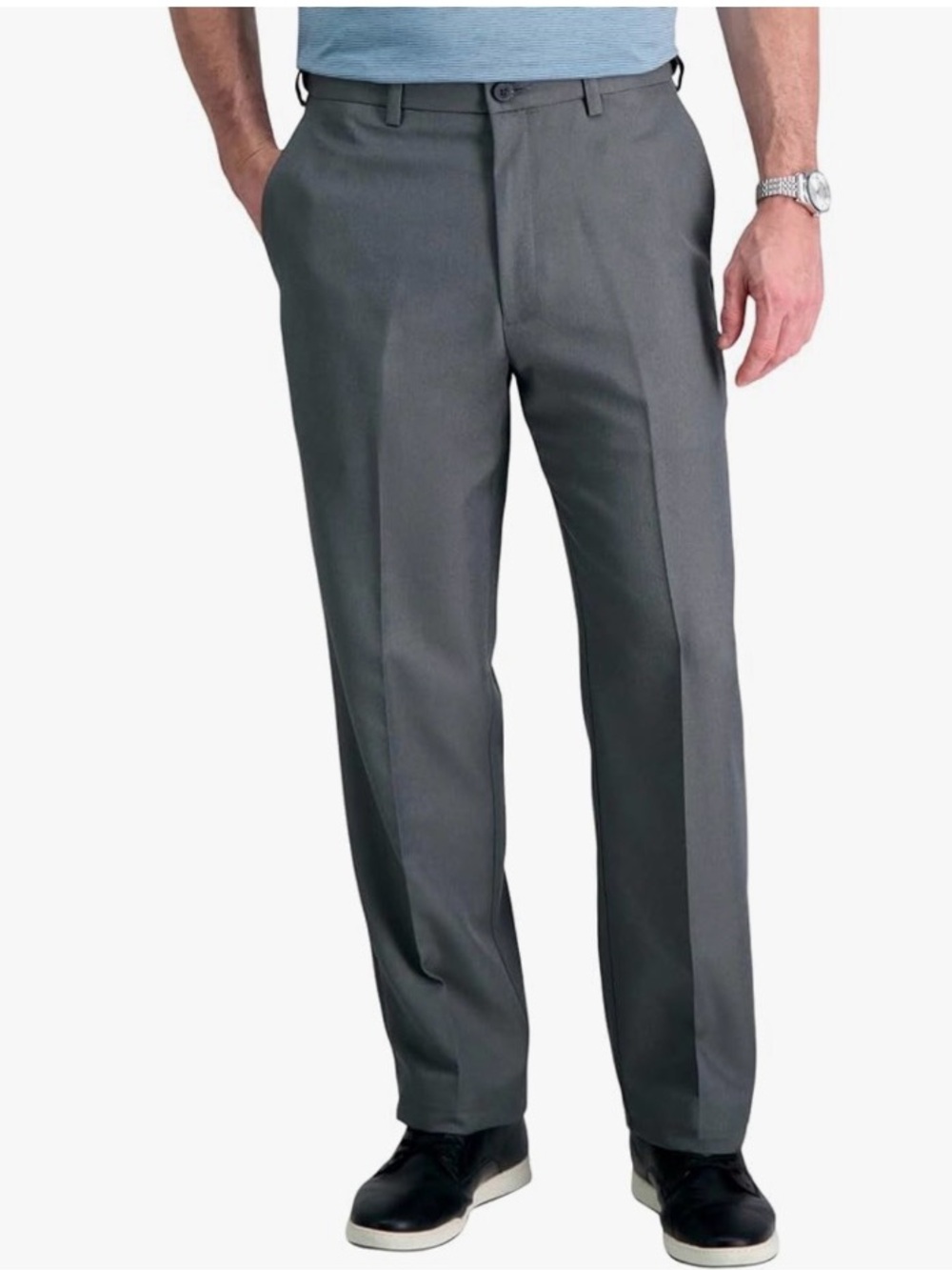 Haggar Cool 18 Pro Mens Expandable Pants Dark Gray Classic Fit Stretch 34W x 29L